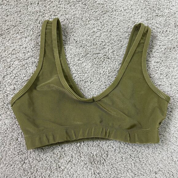 WeWoreWhat Active V Neck Sports Bra In Green Ribbed Women's Small Yoga Workout - Picture 2 of 4
